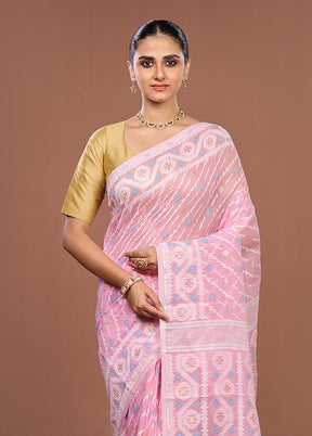 Pink Jamdani Cotton Saree Without Blouse Piece