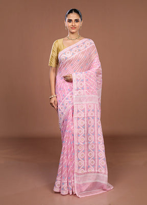 Pink Jamdani Cotton Saree Without Blouse Piece