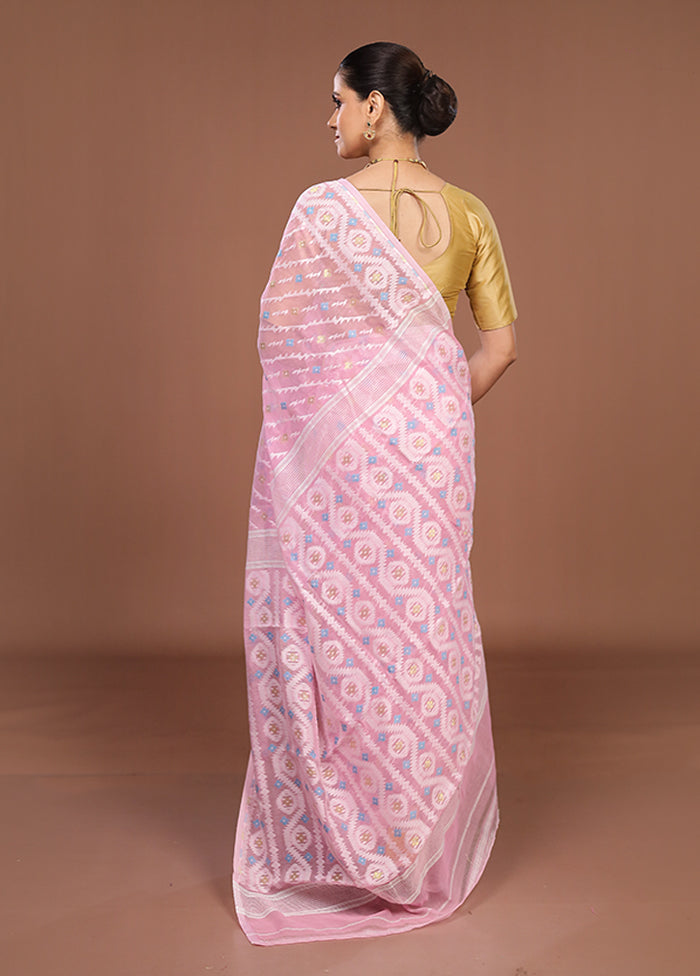 Pink Jamdani Cotton Saree Without Blouse Piece