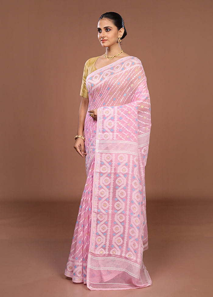 Pink Jamdani Cotton Saree Without Blouse Piece