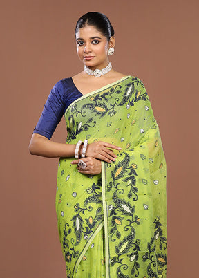 Green Jamdani Cotton Saree Without Blouse Piece