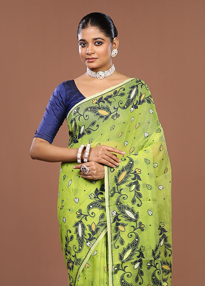Green Jamdani Cotton Saree Without Blouse Piece