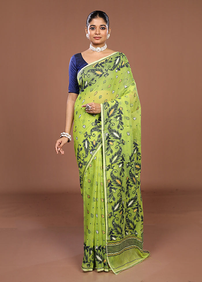 Green Jamdani Cotton Saree Without Blouse Piece