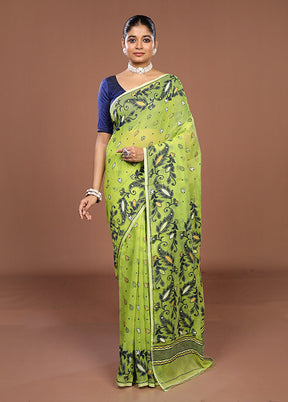 Green Jamdani Cotton Saree Without Blouse Piece