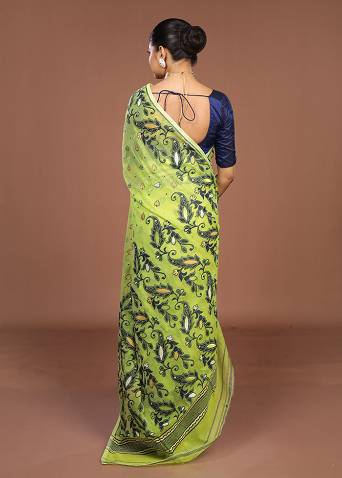 Green Jamdani Cotton Saree Without Blouse Piece