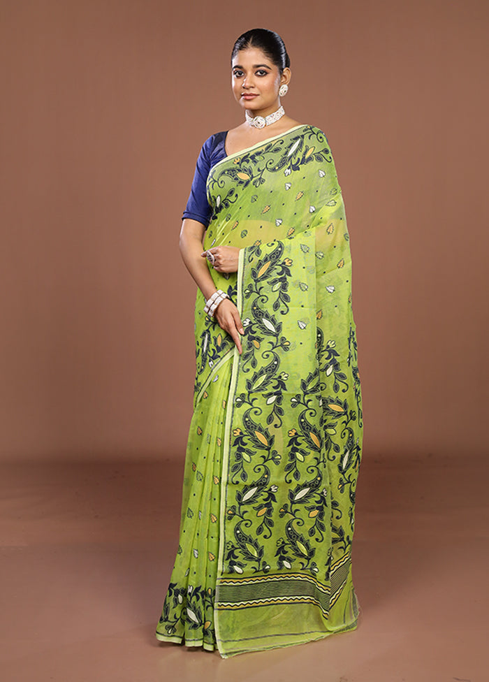 Green Jamdani Cotton Saree Without Blouse Piece
