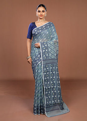 Blue Jamdani Cotton Saree Without Blouse Piece