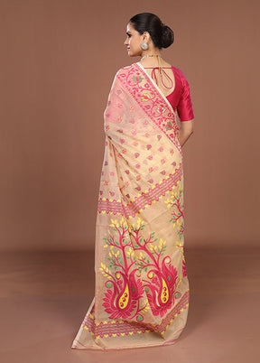 Cream Jamdani Cotton Saree Without Blouse Piece
