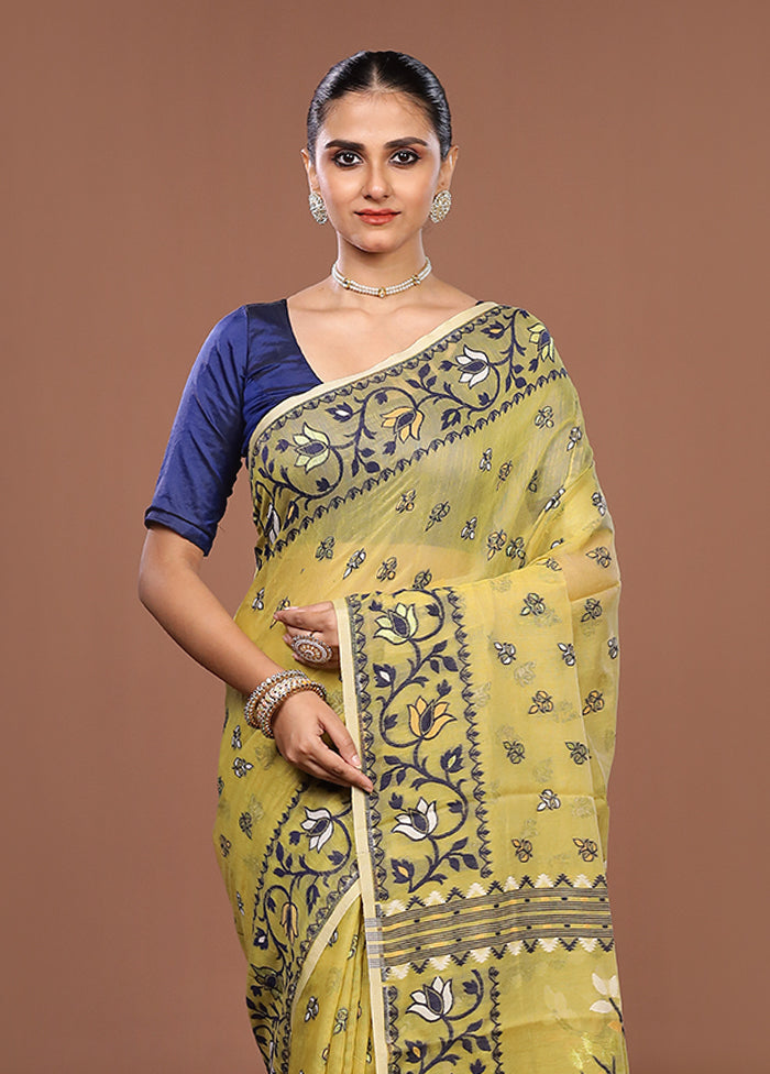 Cream Jamdani Cotton Saree Without Blouse Piece