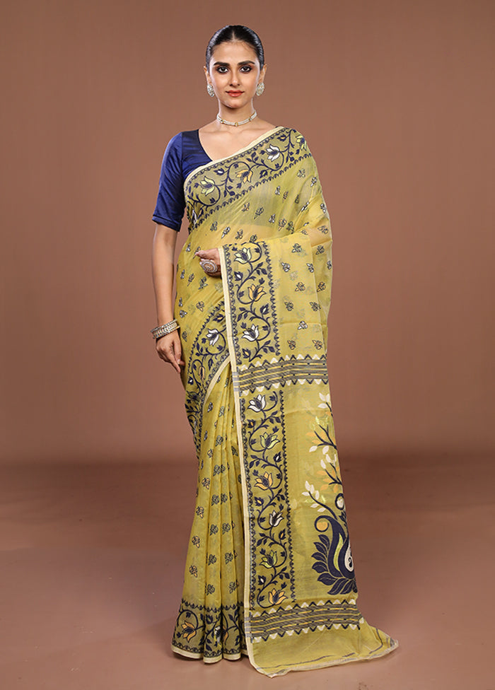 Cream Jamdani Cotton Saree Without Blouse Piece