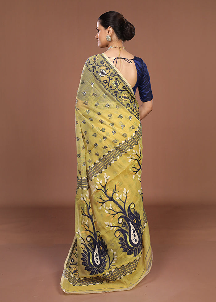 Cream Jamdani Cotton Saree Without Blouse Piece