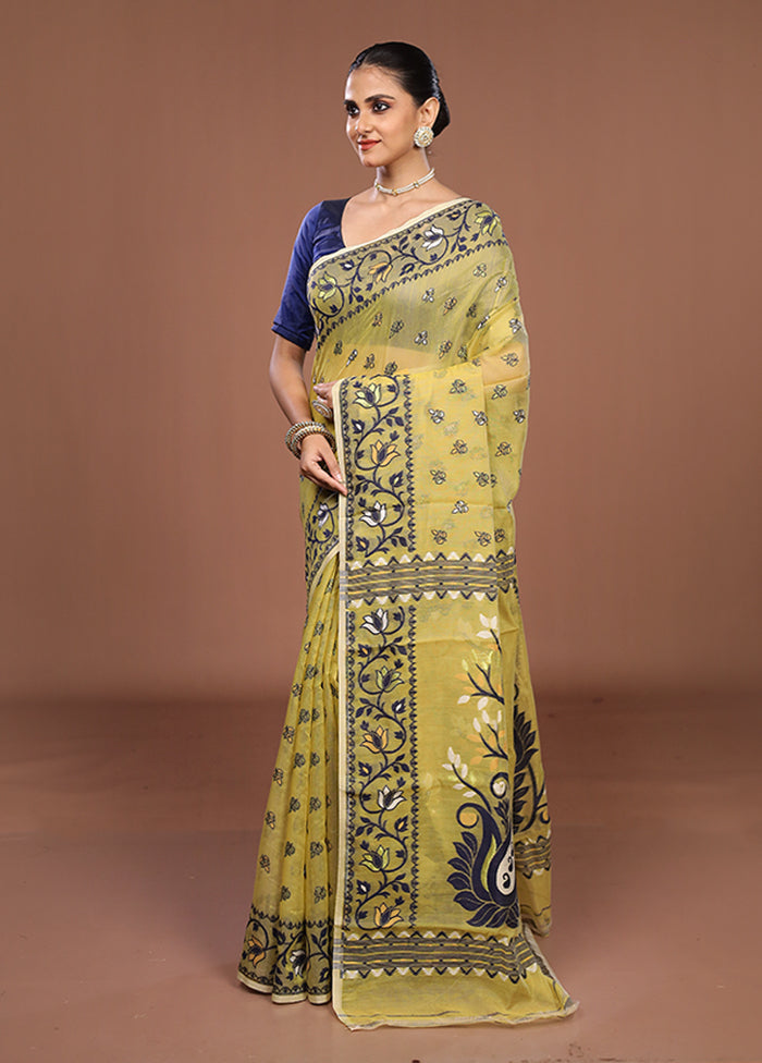 Cream Jamdani Cotton Saree Without Blouse Piece