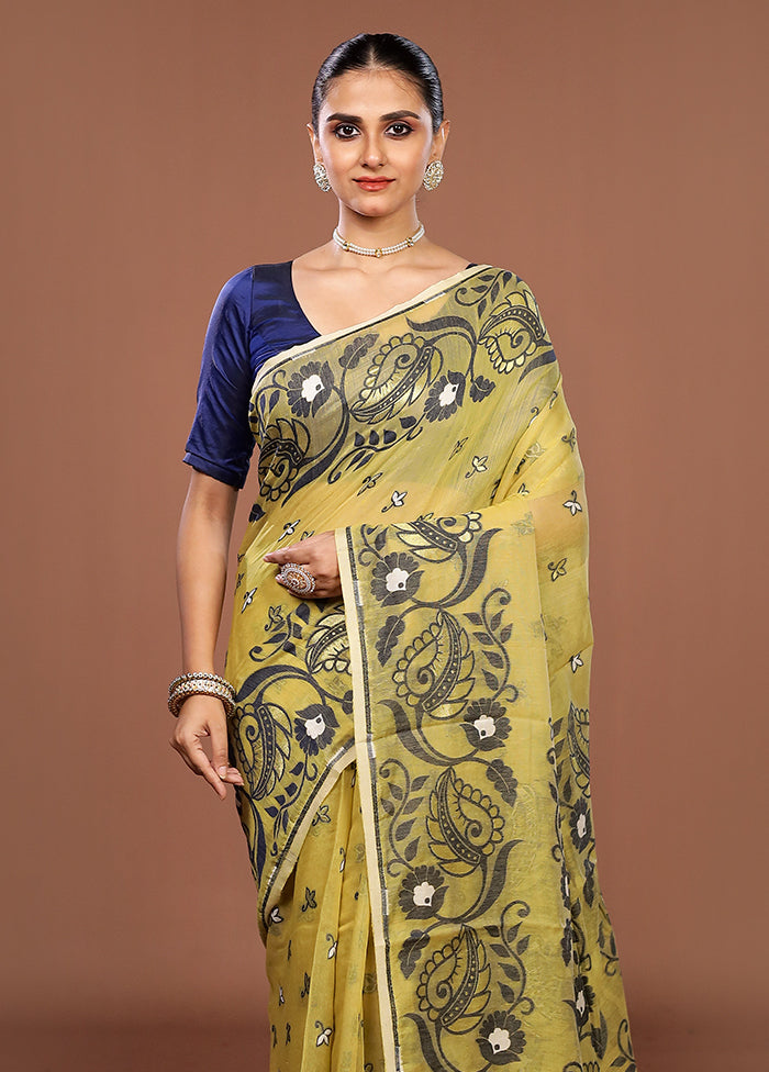 Yellow Jamdani Cotton Saree Without Blouse Piece