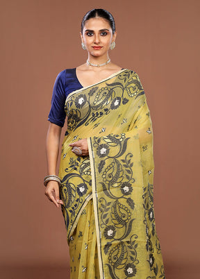 Yellow Jamdani Cotton Saree Without Blouse Piece