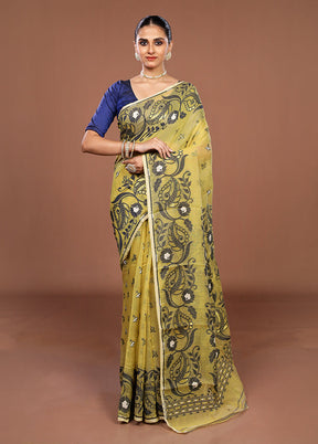Yellow Jamdani Cotton Saree Without Blouse Piece
