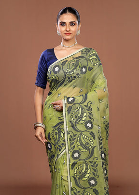 Green Jamdani Cotton Saree Without Blouse Piece