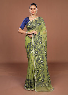 Green Jamdani Cotton Saree Without Blouse Piece