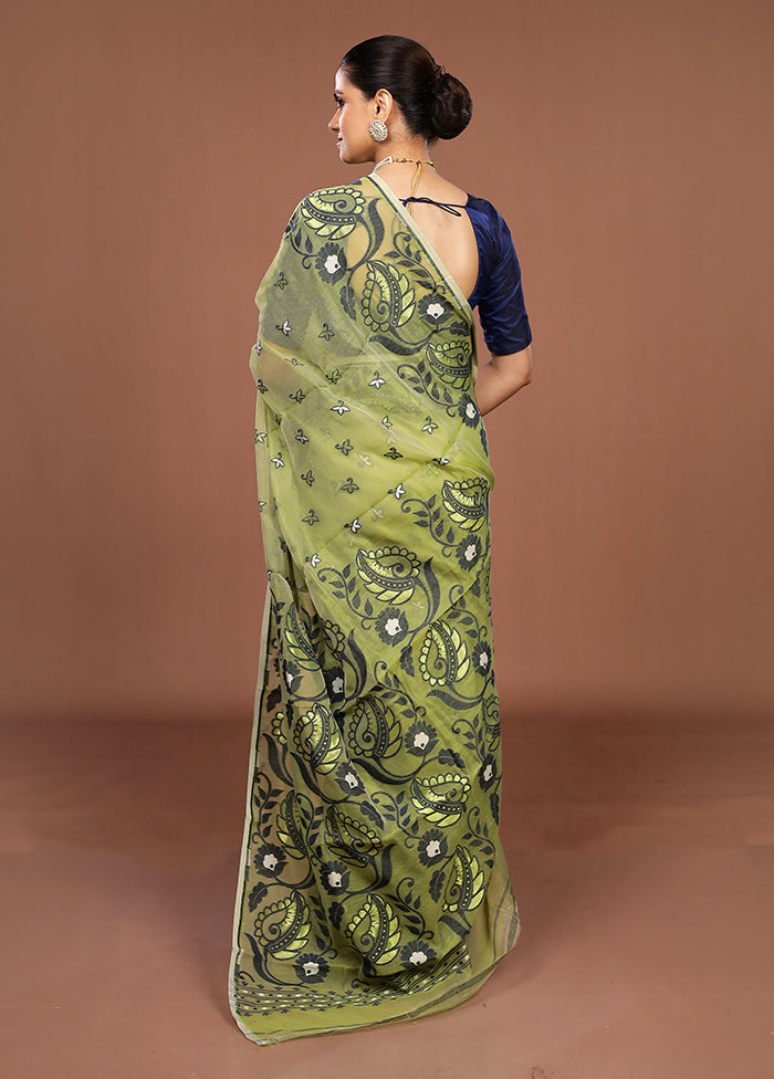 Green Jamdani Cotton Saree Without Blouse Piece