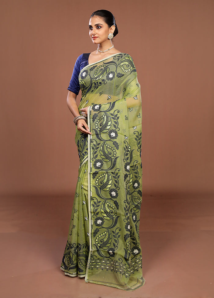 Green Jamdani Cotton Saree Without Blouse Piece