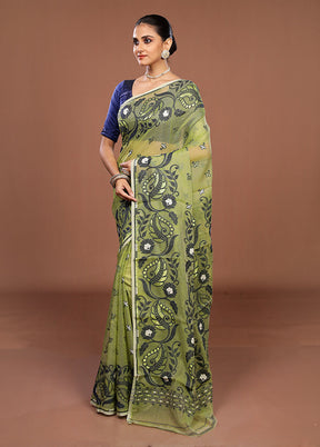 Green Jamdani Cotton Saree Without Blouse Piece
