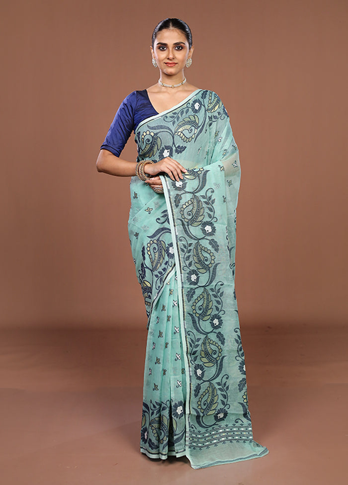 Green Jamdani Cotton Saree Without Blouse Piece