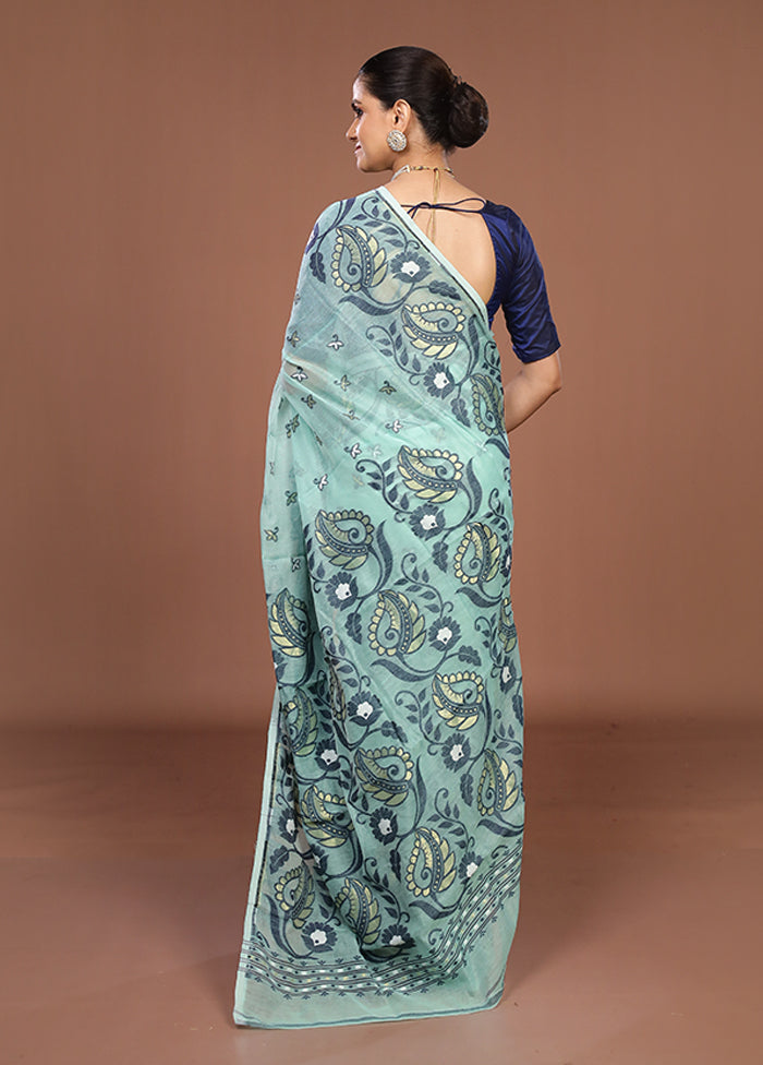 Green Jamdani Cotton Saree Without Blouse Piece