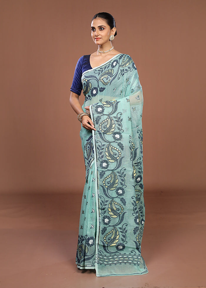 Green Jamdani Cotton Saree Without Blouse Piece
