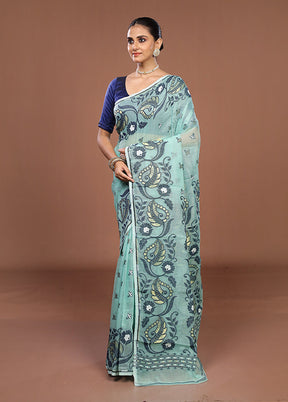 Green Jamdani Cotton Saree Without Blouse Piece