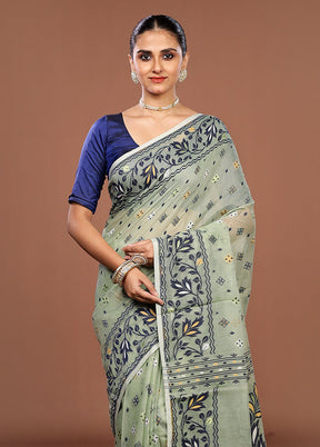 Green Jamdani Cotton Saree Without Blouse Piece