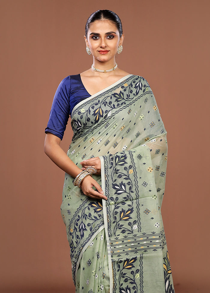 Green Jamdani Cotton Saree Without Blouse Piece
