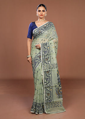 Green Jamdani Cotton Saree Without Blouse Piece