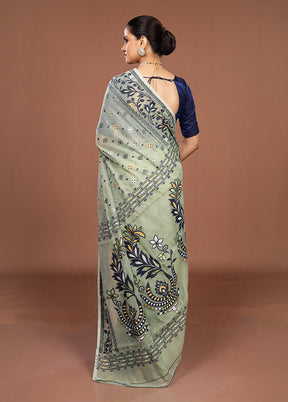 Green Jamdani Cotton Saree Without Blouse Piece