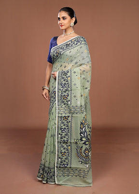 Green Jamdani Cotton Saree Without Blouse Piece