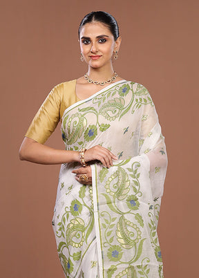 White Jamdani Cotton Saree Without Blouse Piece