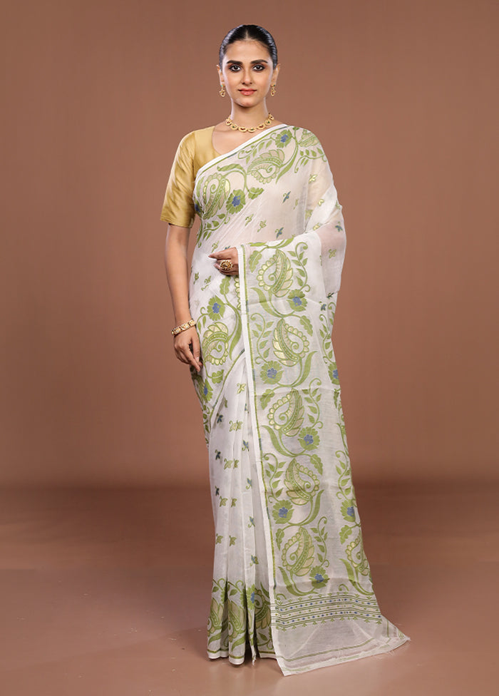 White Jamdani Cotton Saree Without Blouse Piece