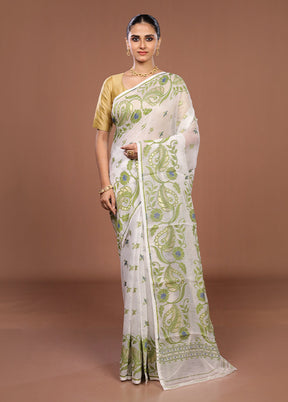 White Jamdani Cotton Saree Without Blouse Piece