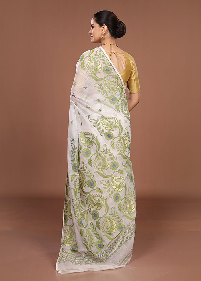 White Jamdani Cotton Saree Without Blouse Piece