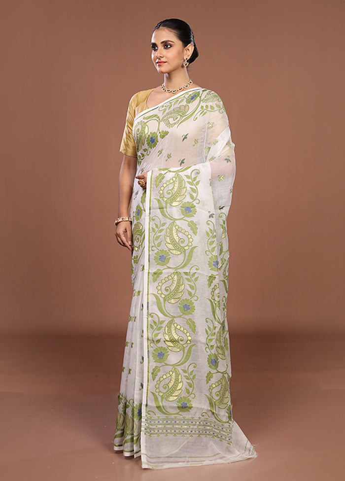 White Jamdani Cotton Saree Without Blouse Piece