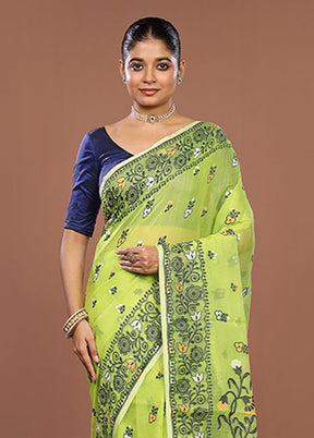 Green Jamdani Cotton Saree Without Blouse Piece