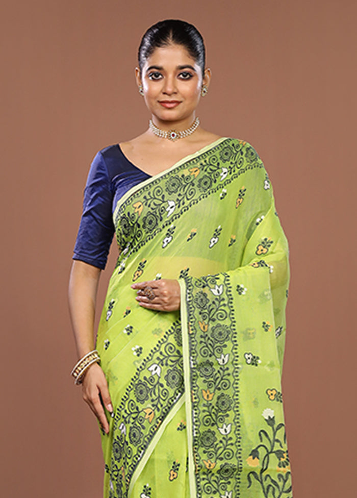 Green Jamdani Cotton Saree Without Blouse Piece