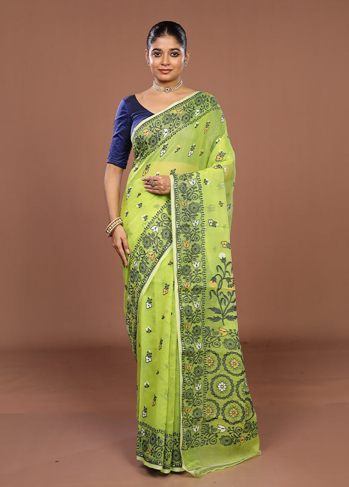 Green Jamdani Cotton Saree Without Blouse Piece
