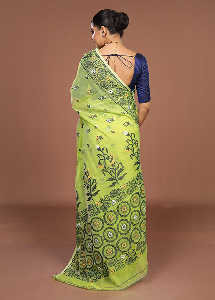 Green Jamdani Cotton Saree Without Blouse Piece