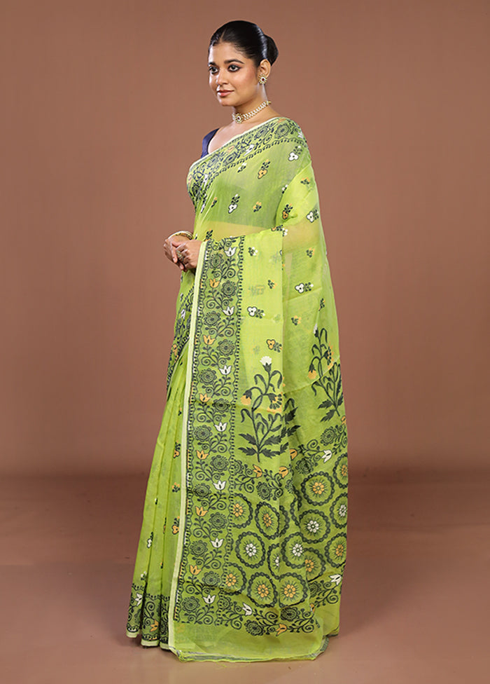 Green Jamdani Cotton Saree Without Blouse Piece