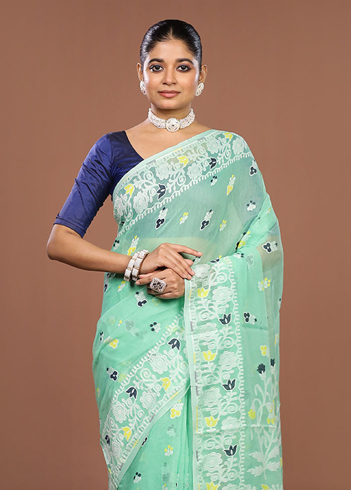 Green Jamdani Cotton Saree Without Blouse Piece