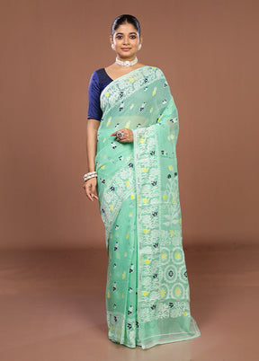 Green Jamdani Cotton Saree Without Blouse Piece