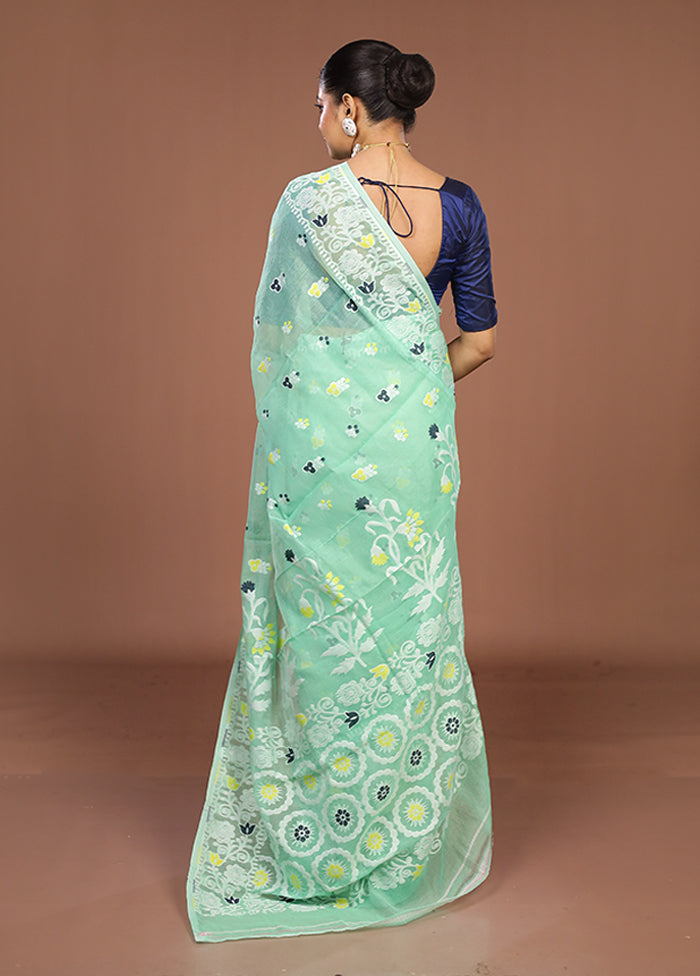 Green Jamdani Cotton Saree Without Blouse Piece