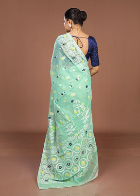 Green Jamdani Cotton Saree Without Blouse Piece
