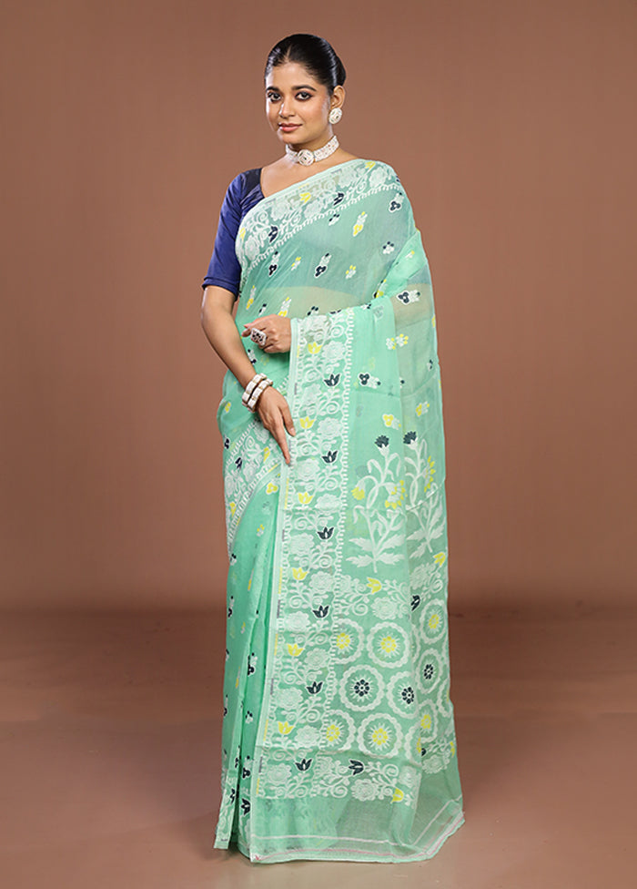 Green Jamdani Cotton Saree Without Blouse Piece