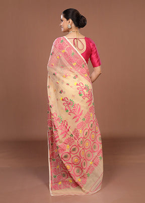 Cream Jamdani Cotton Saree Without Blouse Piece