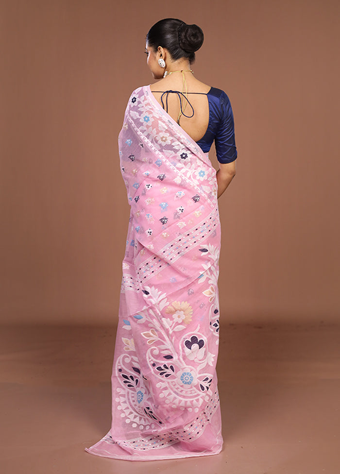 Pink Jamdani Cotton Saree Without Blouse Piece
